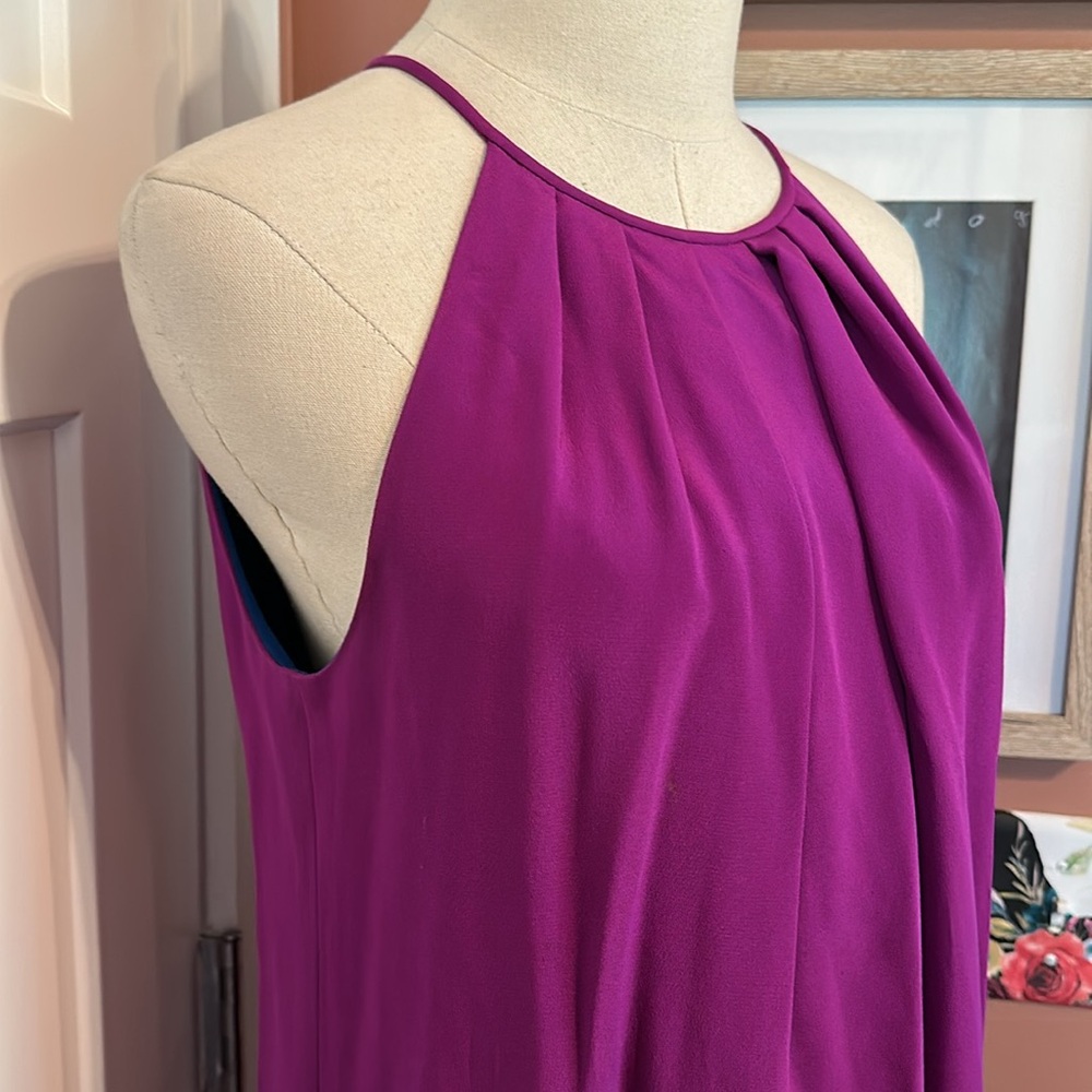 Jay Godfrey silk mini draped magenta lined shift pockets Halter zipper 2 Dress - Picture 2 of 15